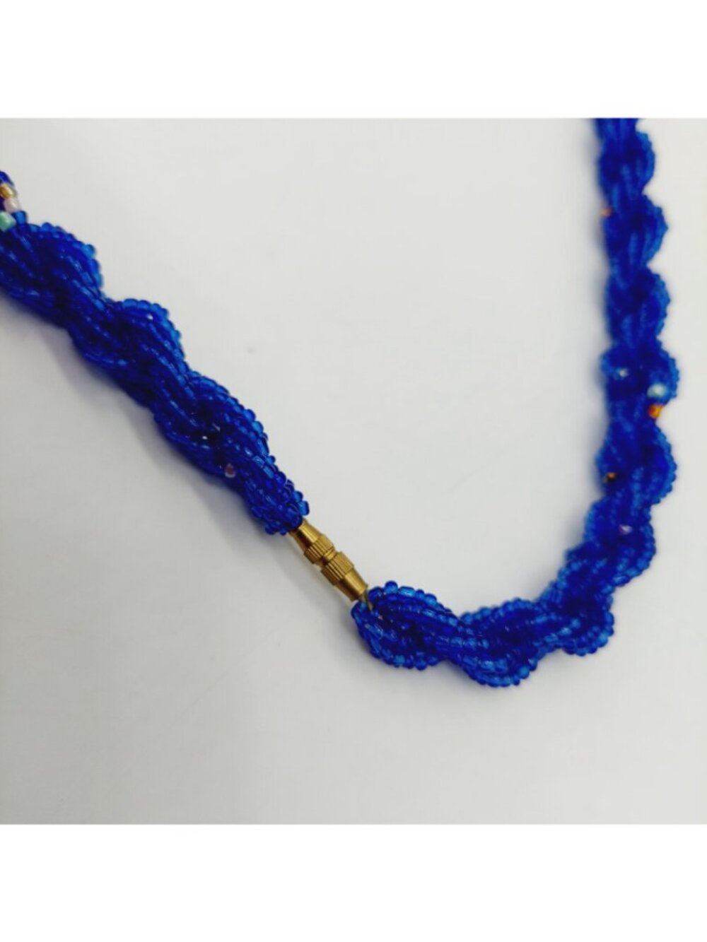 Blue Seed Bead Necklace Barrel Clasp Red Beads Choker - Picture 3 of 6